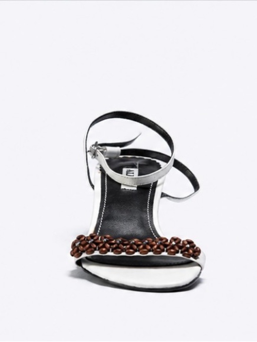 Alfani White Ankle-Strap Sandal with Brown Beaded Front